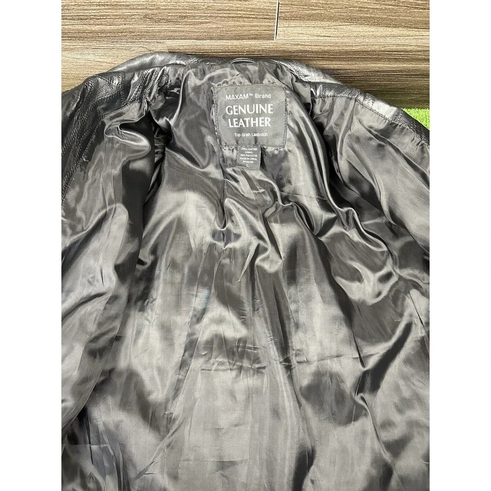 Vintage‎ Maxam Brand Leather Jacket Mens L Black Italian Mosaic Grain Lambskin
